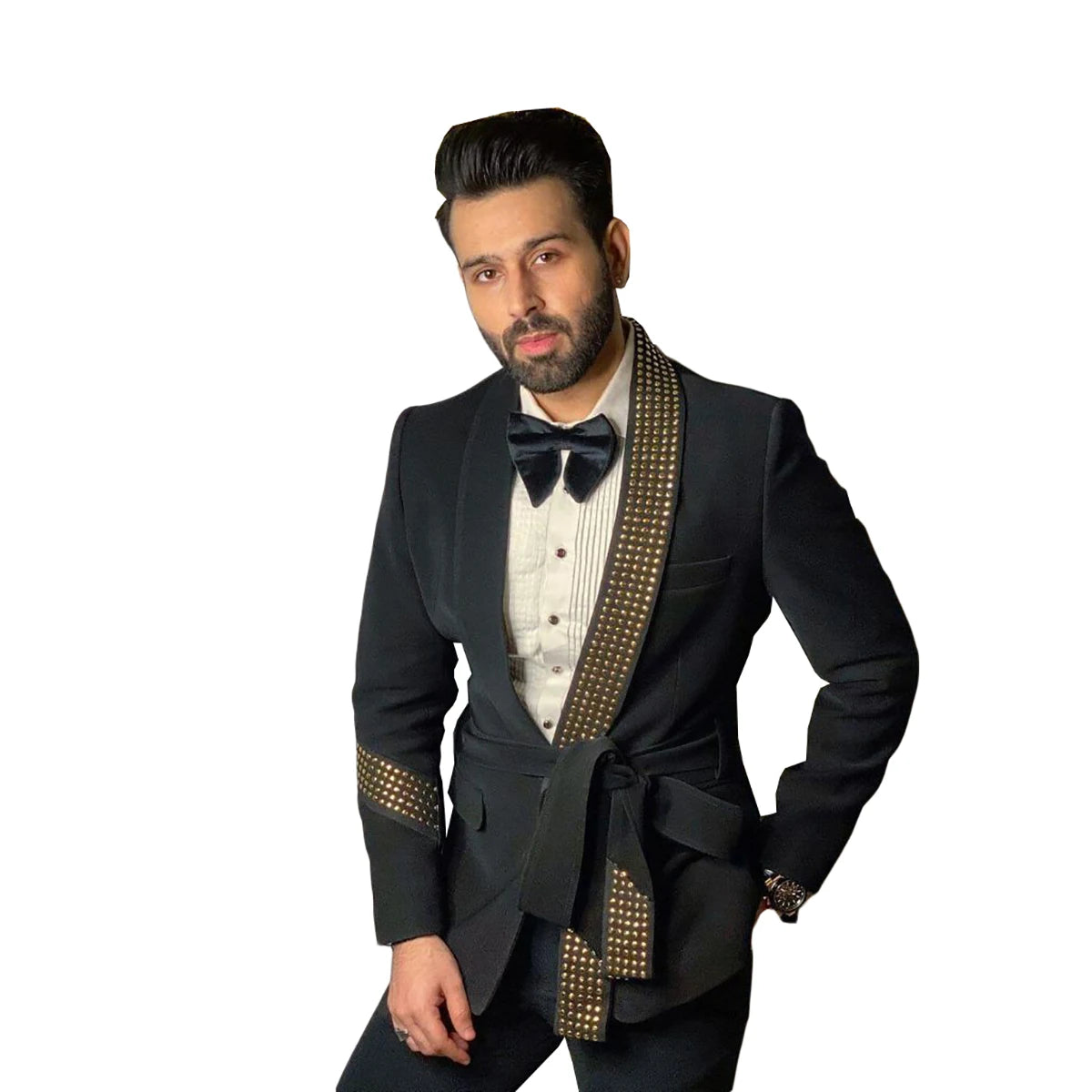 High Qualit Black Sequin Party Men Suits One-piece Fashion Wedding Suit Jacket Belt Suit for Men Formal Occasion Costume Made