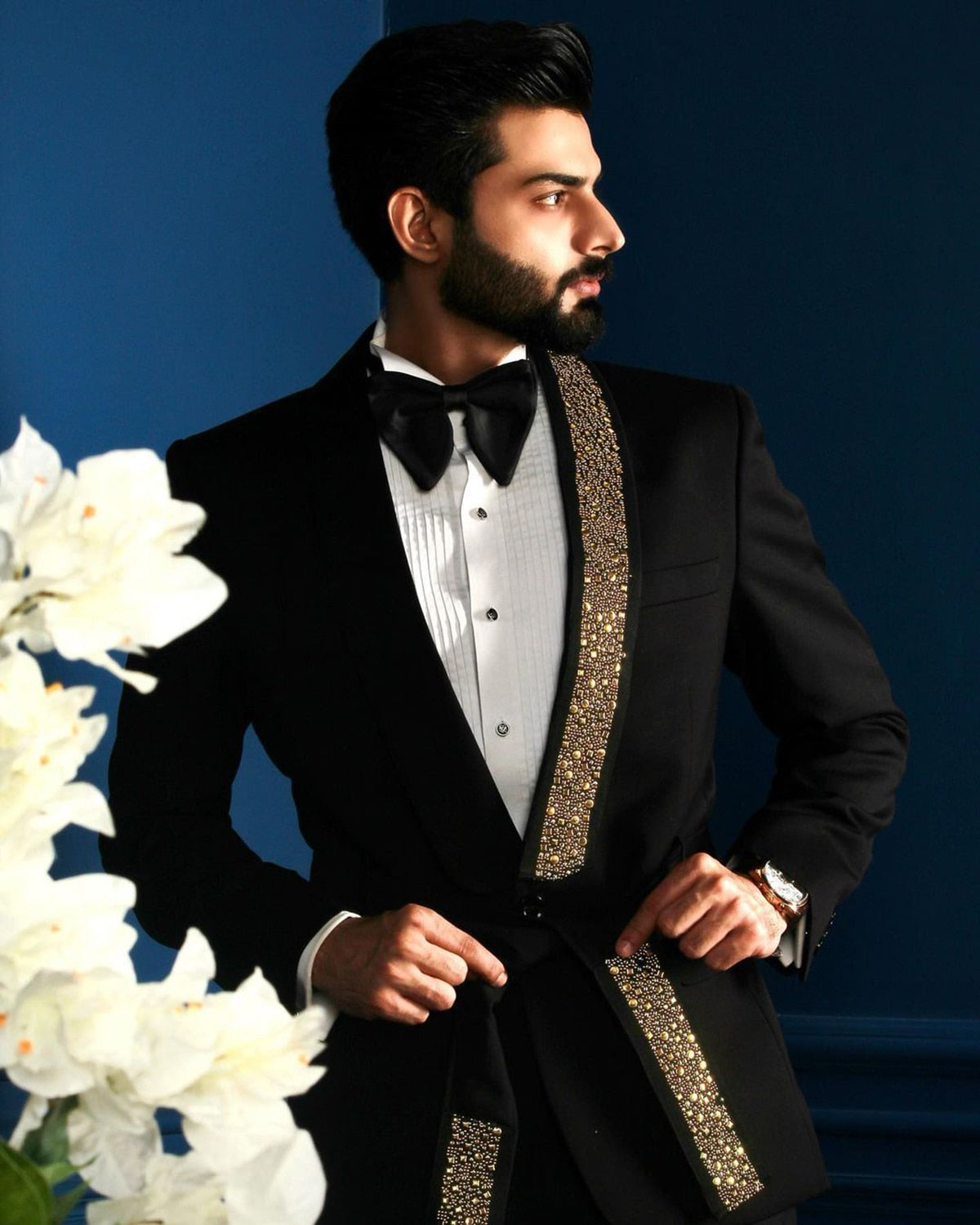 Trajes de fiesta de lentejuelas negras de alta calidad para hombre, traje de boda de una pieza, chaqueta con cinturón, traje para ocasiones formales. 