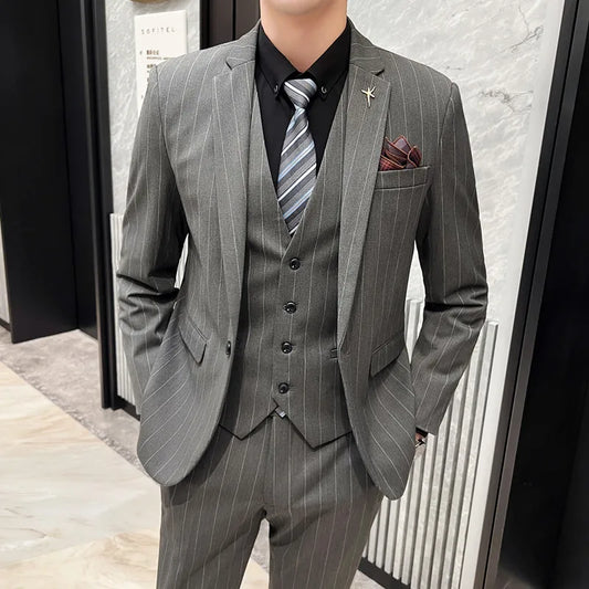 Traje de negocios para hombre (traje + chaleco + pantalón), elegante, informal, de tres piezas, de acetato.
