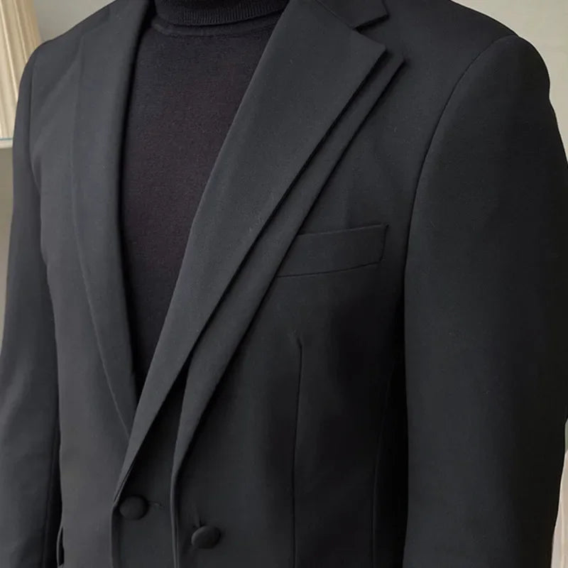 Conjunto de blazer y pantalón clásico negro ajustado para hombre