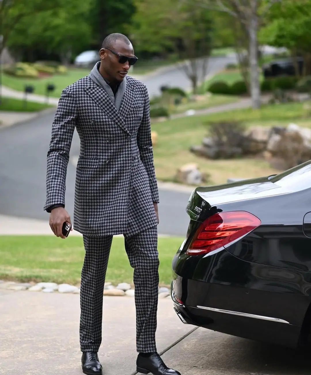 Black White Plaid Men Business Tuxedos Slim Fit Groom Wedding Blazer Suits Formal Prom Party Wear(Jacket+Pants)