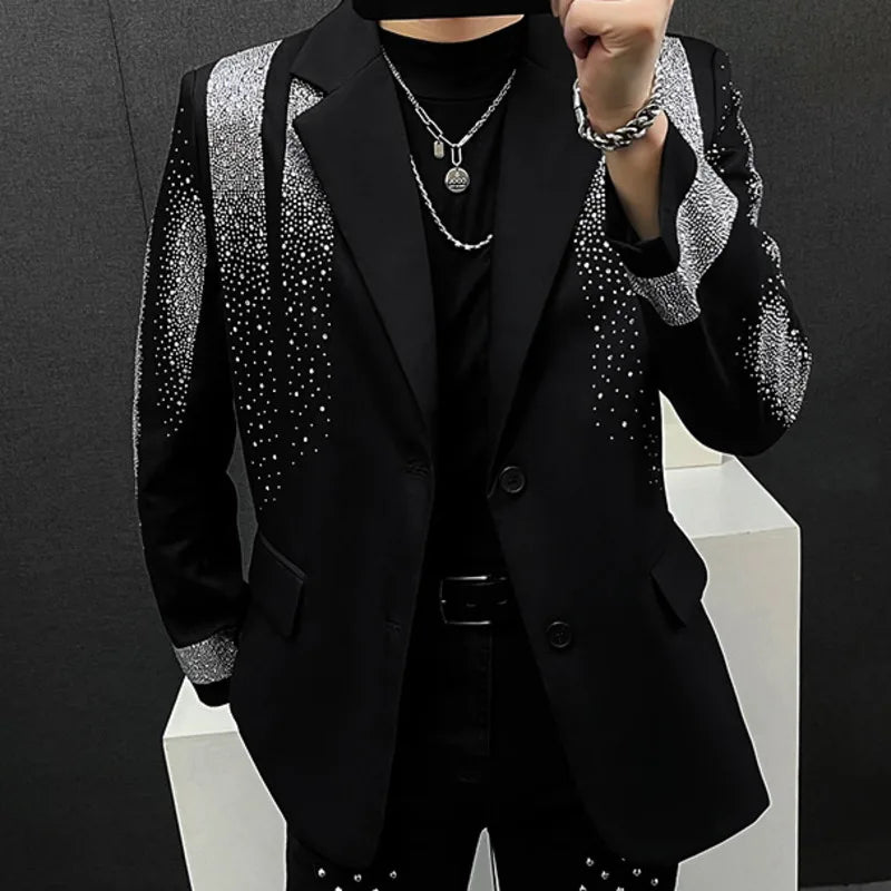 Blazer Luxury Diamond Mens Fashion Heavy Industry Hot Diamond Punk Slim Suit Jacket Men s De Vestir