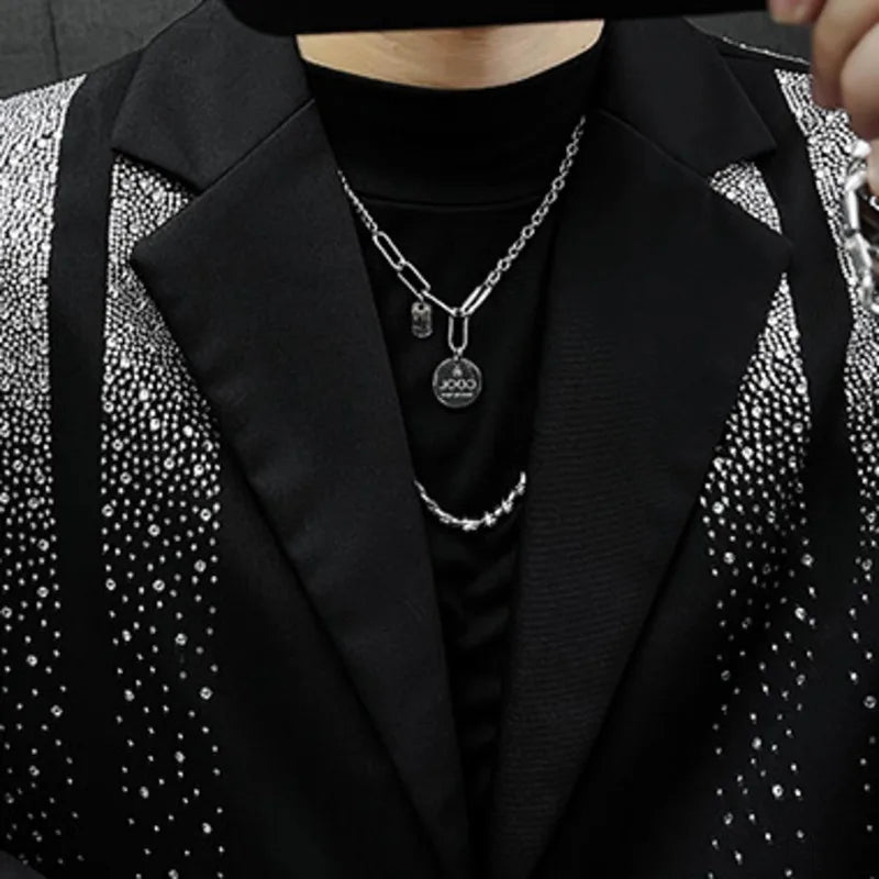 Blazer Luxury Diamond Mens Fashion Heavy Industry Hot Diamond Punk Slim Suit Jacket Men s De Vestir
