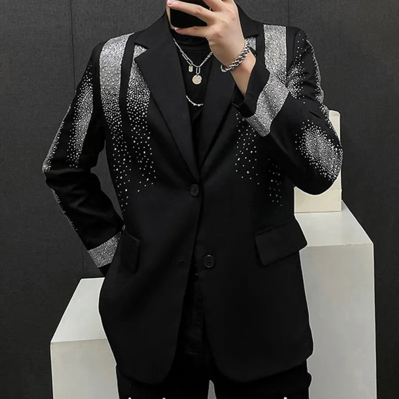 Blazer Luxury Diamond Mens Fashion Heavy Industry Hot Diamond Punk Slim Suit Jacket Men s De Vestir