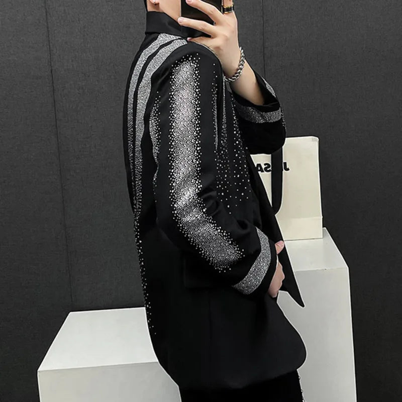Blazer Luxury Diamond Mens Fashion Heavy Industry Hot Diamond Punk Slim Suit Jacket Men s De Vestir