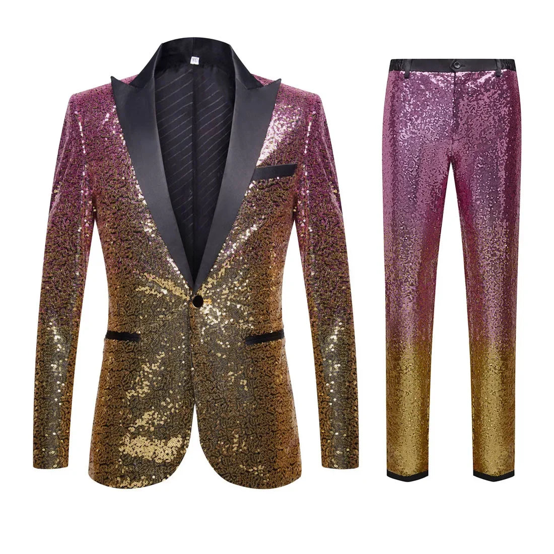 (Blazer + Pantalones) Traje elegante informal de moda para hombre, para bodas, padrinos de boda, banquetes, bailes, fiestas, con lentejuelas, conjunto de 2 piezas 
