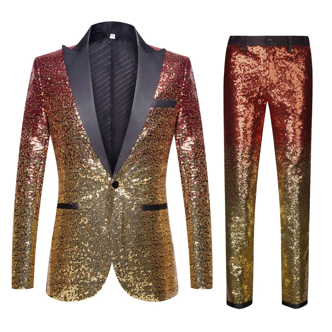 (Blazer + Pantalones) Traje elegante informal de moda para hombre, para bodas, padrinos de boda, banquetes, bailes, fiestas, con lentejuelas, conjunto de 2 piezas 