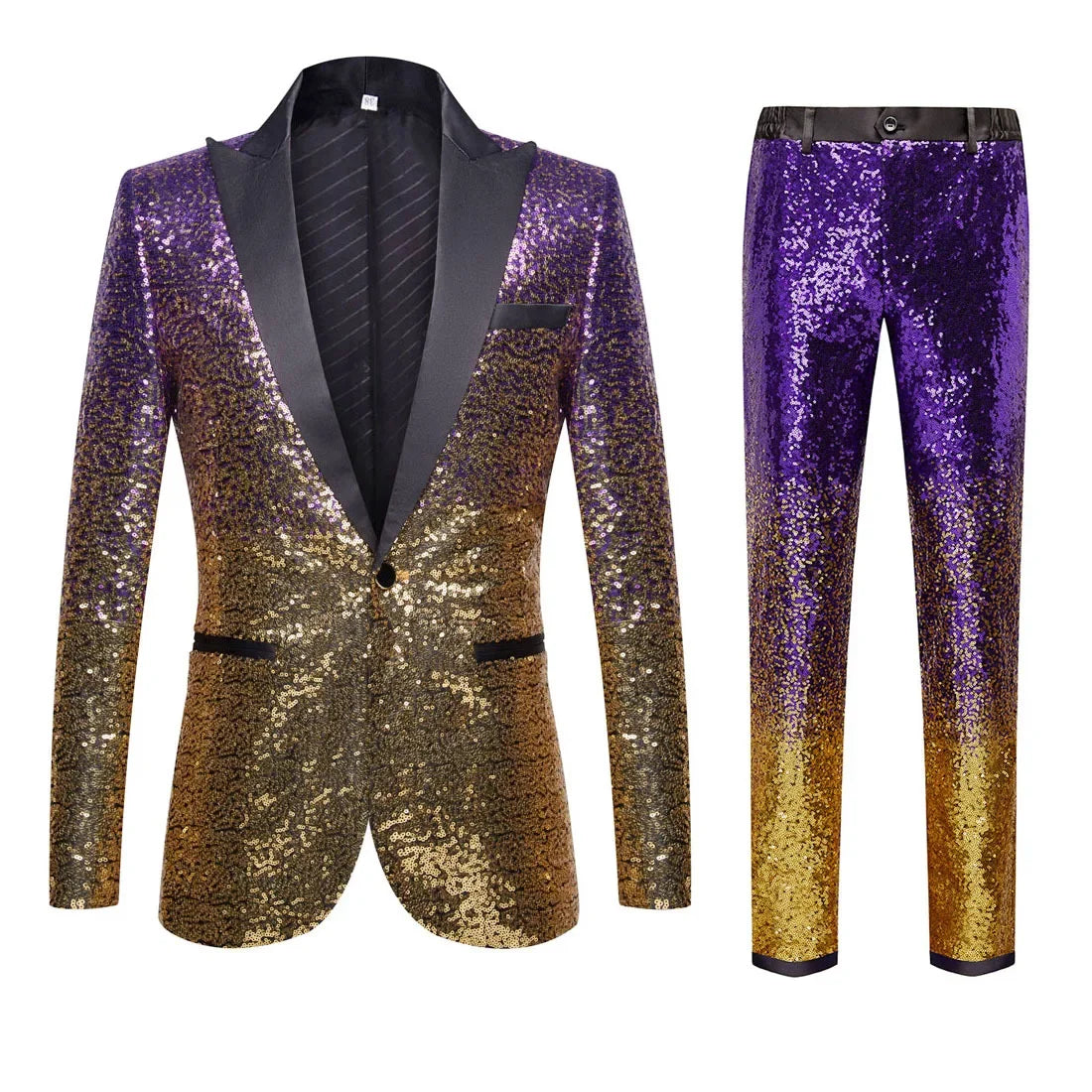 (Blazer + Pantalones) Traje elegante informal de moda para hombre, para bodas, padrinos de boda, banquetes, bailes, fiestas, con lentejuelas, conjunto de 2 piezas 