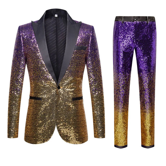 (Blazer + Trousers) Men's Fashion Elegant Casual Wedding Groomsmen Banquet Dance Party Sequin Costumes 2 Piece Set