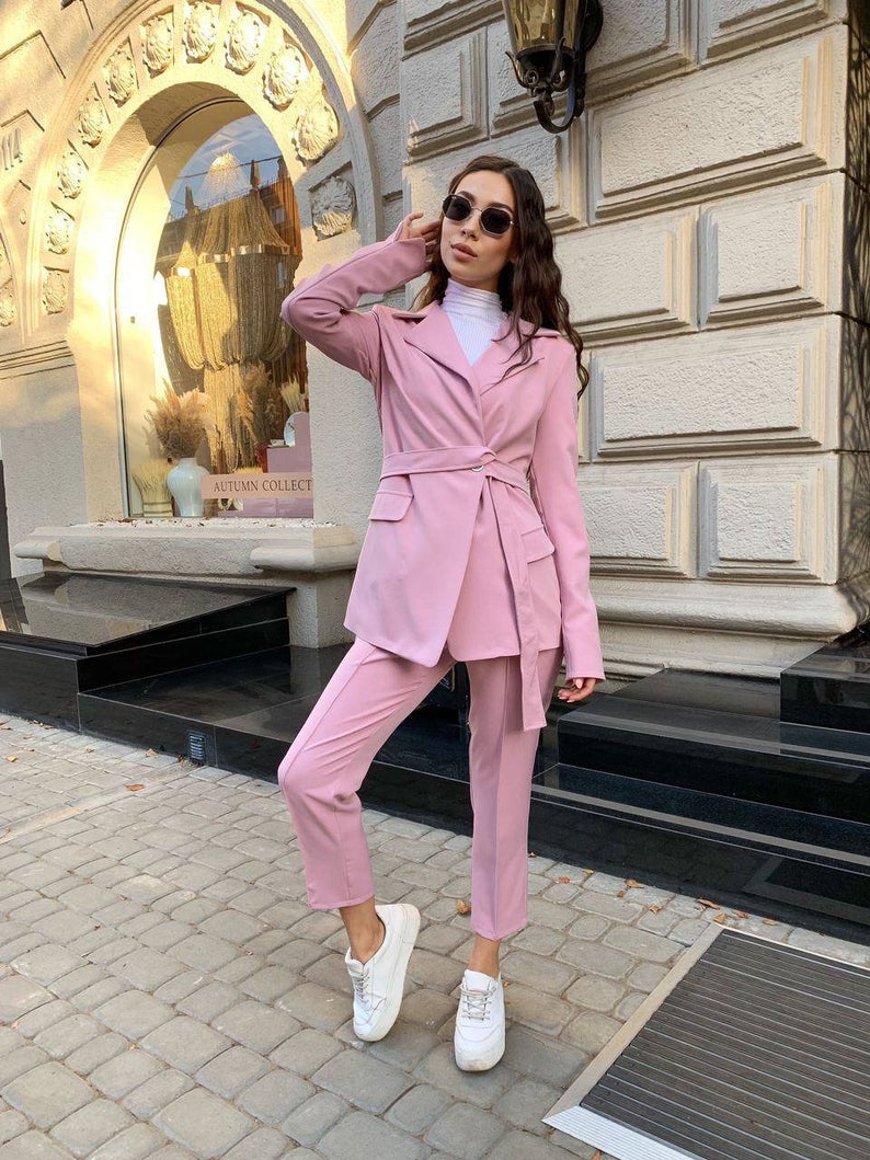 Trajes de pantalón de novia de 2 piezas para mujer, esmoquin de fiesta de noche con cinturón, ropa formal de trabajo para madre de la novia para boda 