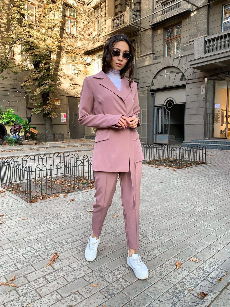 Trajes de pantalón de novia de 2 piezas para mujer, esmoquin de fiesta de noche con cinturón, ropa formal de trabajo para madre de la novia para boda 