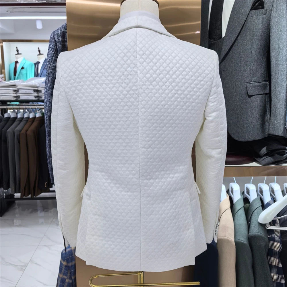 Checkered Men‘s 3 Pieces Suit Set, Fashion Blazer Vest Pants Set, Wedding Groom Best Man Tuxedo Prom Wear