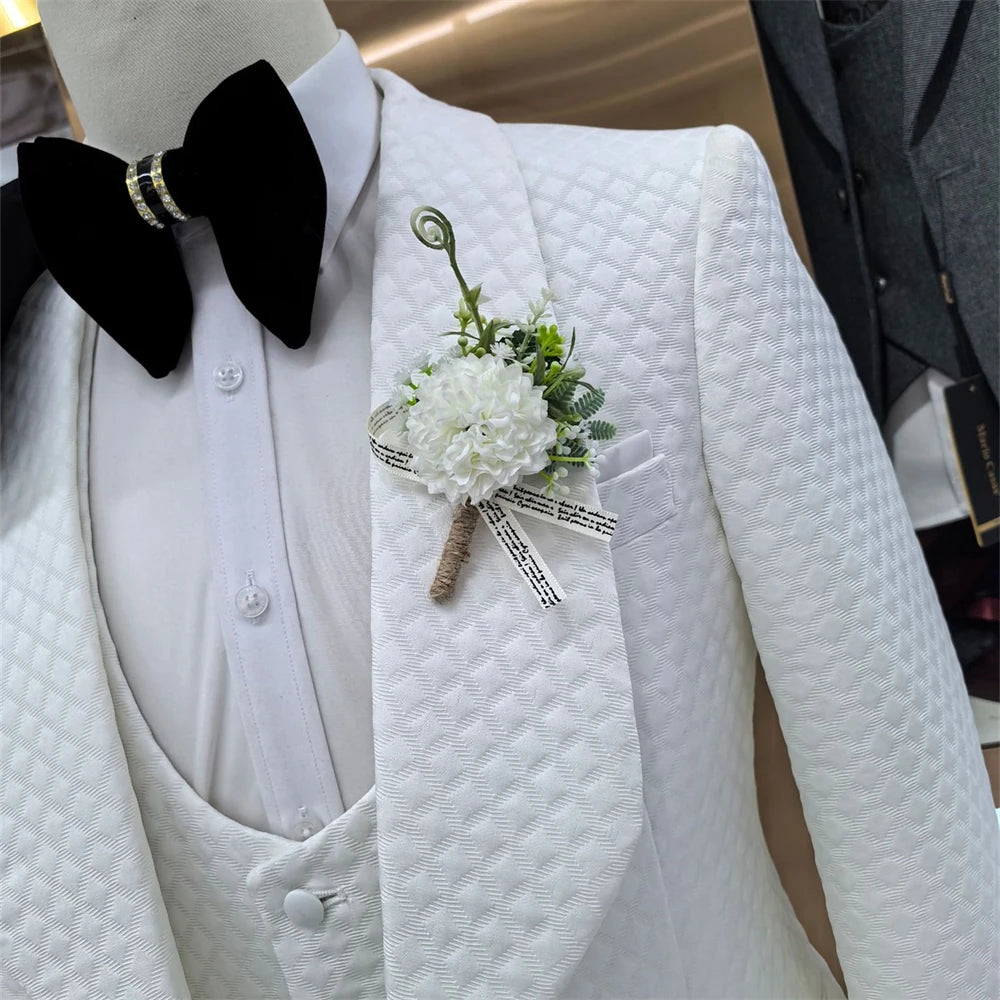 Checkered Men‘s 3 Pieces Suit Set, Fashion Blazer Vest Pants Set, Wedding Groom Best Man Tuxedo Prom Wear