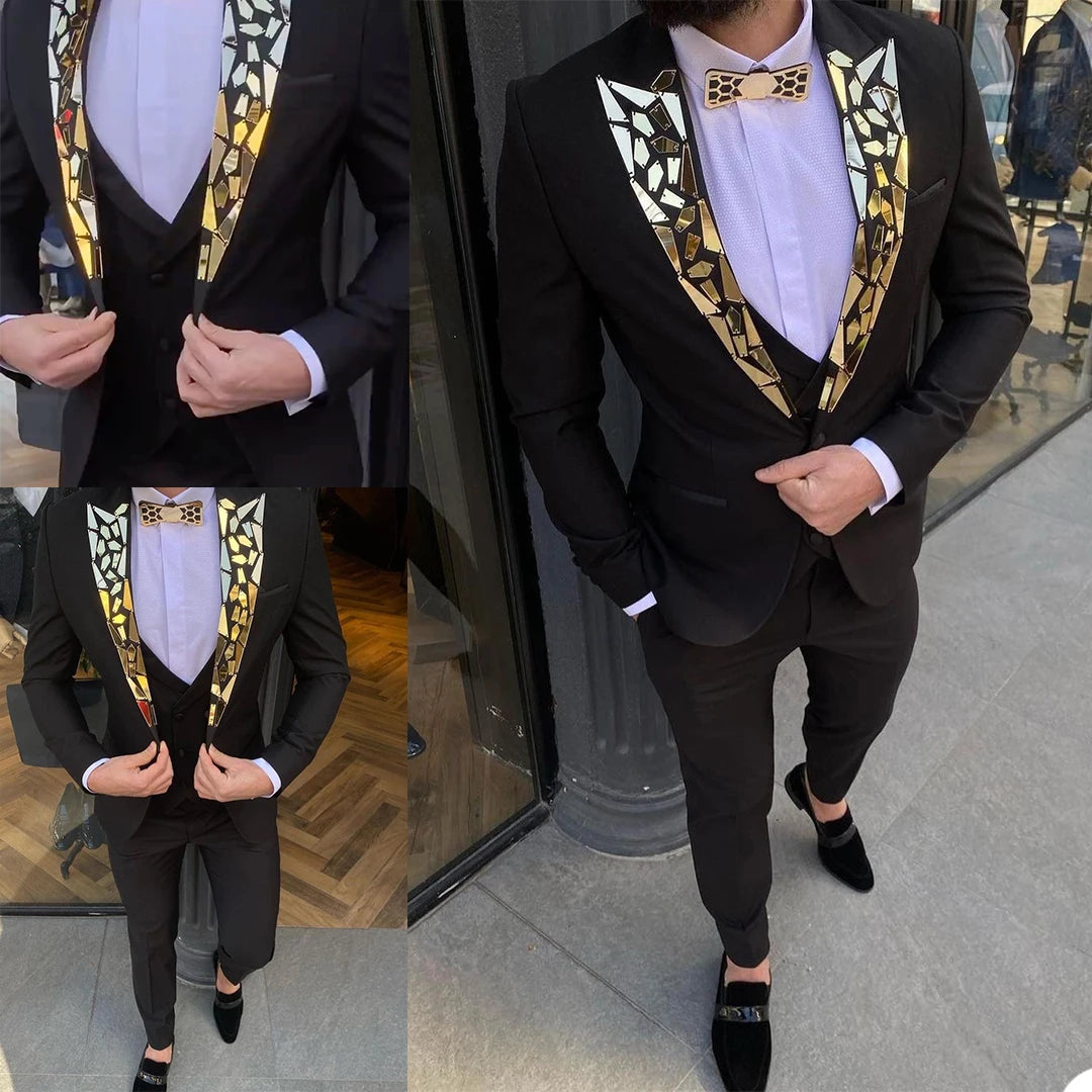 Smoking homme 2 pièces noir de haute qualité avec perles en cristal, veste blazer de mariage à un bouton, veste de soirée de bal d'affaires