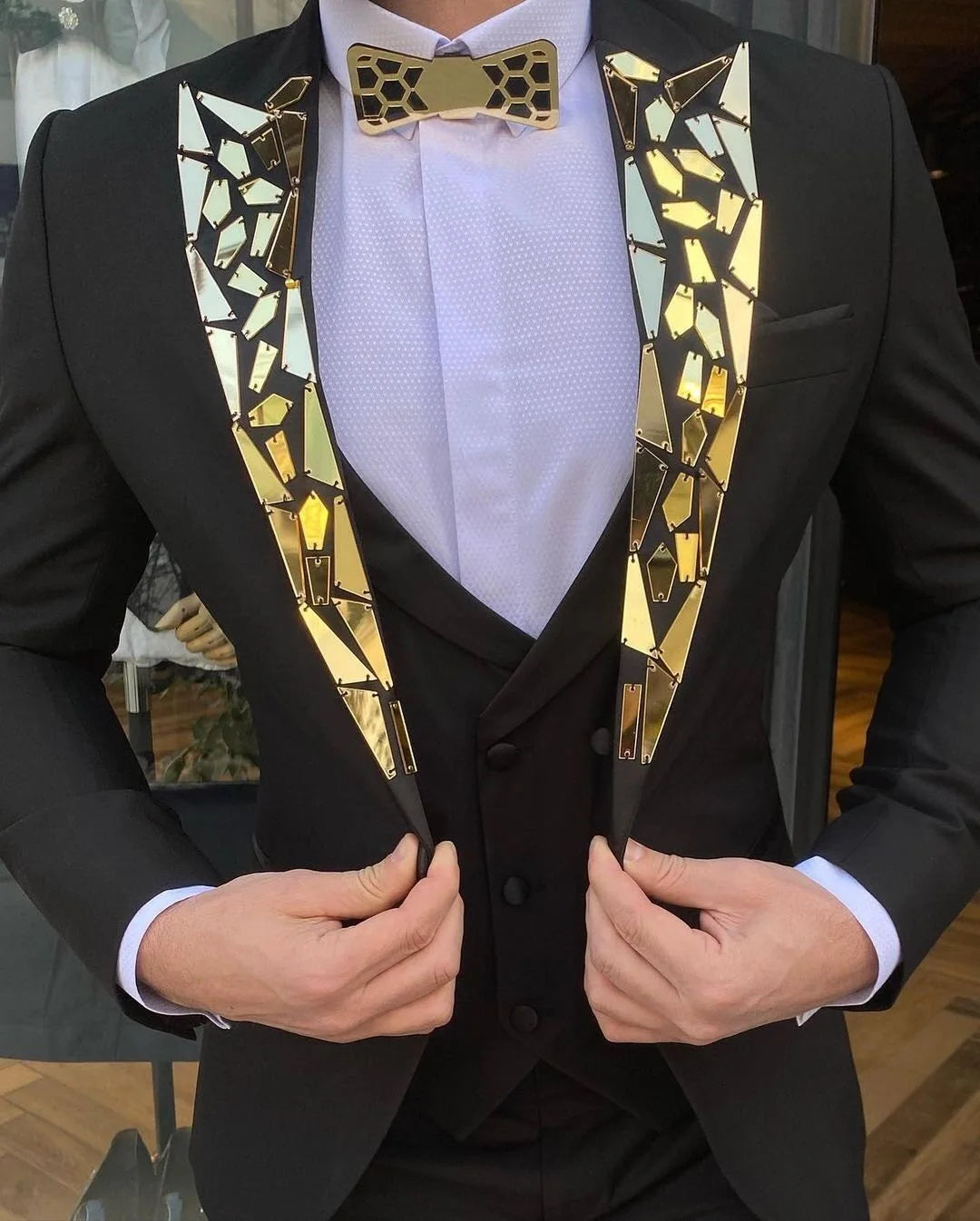 Smoking homme 2 pièces noir de haute qualité avec perles en cristal, veste blazer de mariage à un bouton, veste de soirée de bal d'affaires