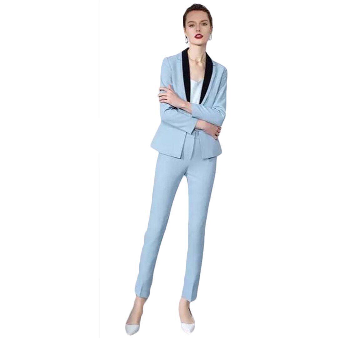 Blue Women Blazer Pants Suits Slim Fit Lady Party Prom Outfit Coat(Jacket+Pants)