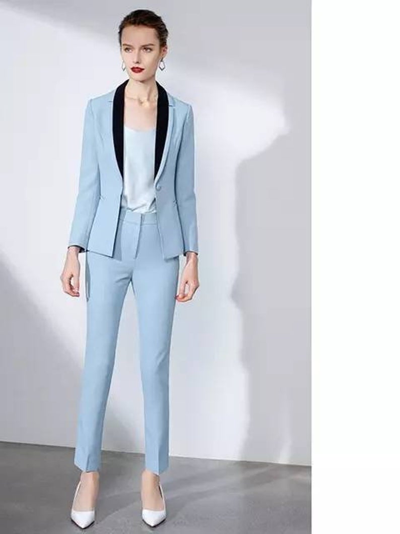 Blue Women Blazer Pants Suits Slim Fit Lady Party Prom Outfit Coat(Jacket+Pants)
