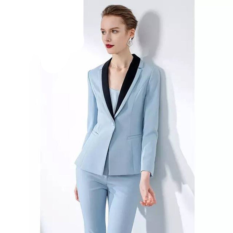 Blue Women Blazer Pants Suits Slim Fit Lady Party Prom Outfit Coat(Jacket+Pants)