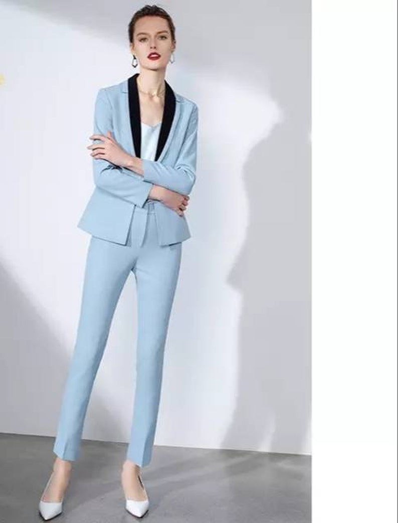 Blue Women Blazer Pants Suits Slim Fit Lady Party Prom Outfit Coat(Jacket+Pants)