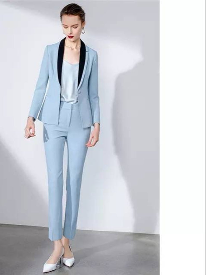 Blue Women Blazer Pants Suits Slim Fit Lady Party Prom Outfit Coat(Jacket+Pants)