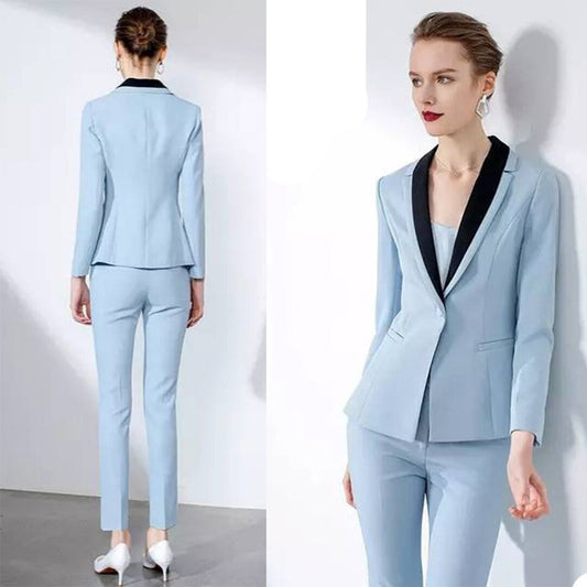 Blue Women Blazer Pants Suits Slim Fit Lady Party Prom Outfit Coat(Jacket+Pants)