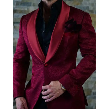 Jacquard Men Suits Blazer Costume Groom Shawl Lapel Wedding  Slim Fit Blazer Jacket 1 Pc