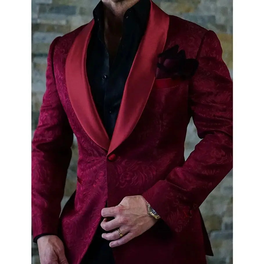 Jacquard Men Suits Blazer Costume Groom Shawl Lapel Wedding Slim Fit Blazer Jacket 1 Pc