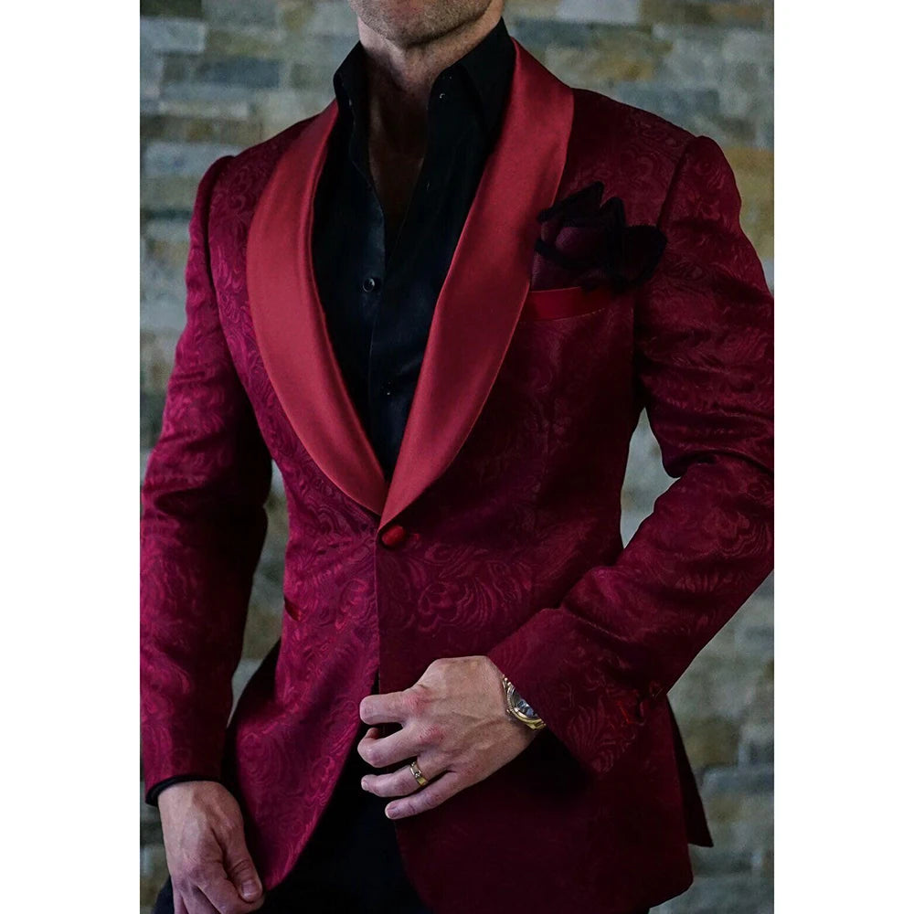 Jacquard Men Suits Blazer Costume Groom Shawl Lapel Wedding Slim Fit Blazer Jacket 1 Pc