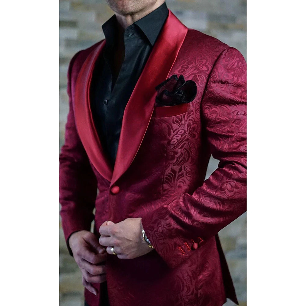 Jacquard Men Suits Blazer Costume Groom Shawl Lapel Wedding Slim Fit Blazer Jacket 1 Pc