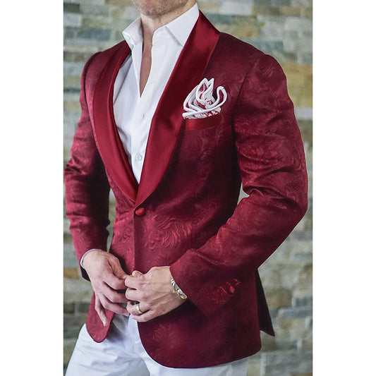 High Quality Jacquard Men Suits Blazer Costume Groom Shawl Lapel Wedding  Slim Fit Blazer Jacket 1 Pc
