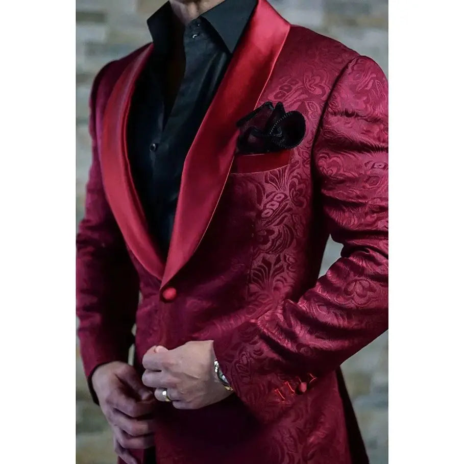 Jacquard Men Suits Blazer Costume Groom Shawl Lapel Wedding Slim Fit Blazer Jacket 1 Pc