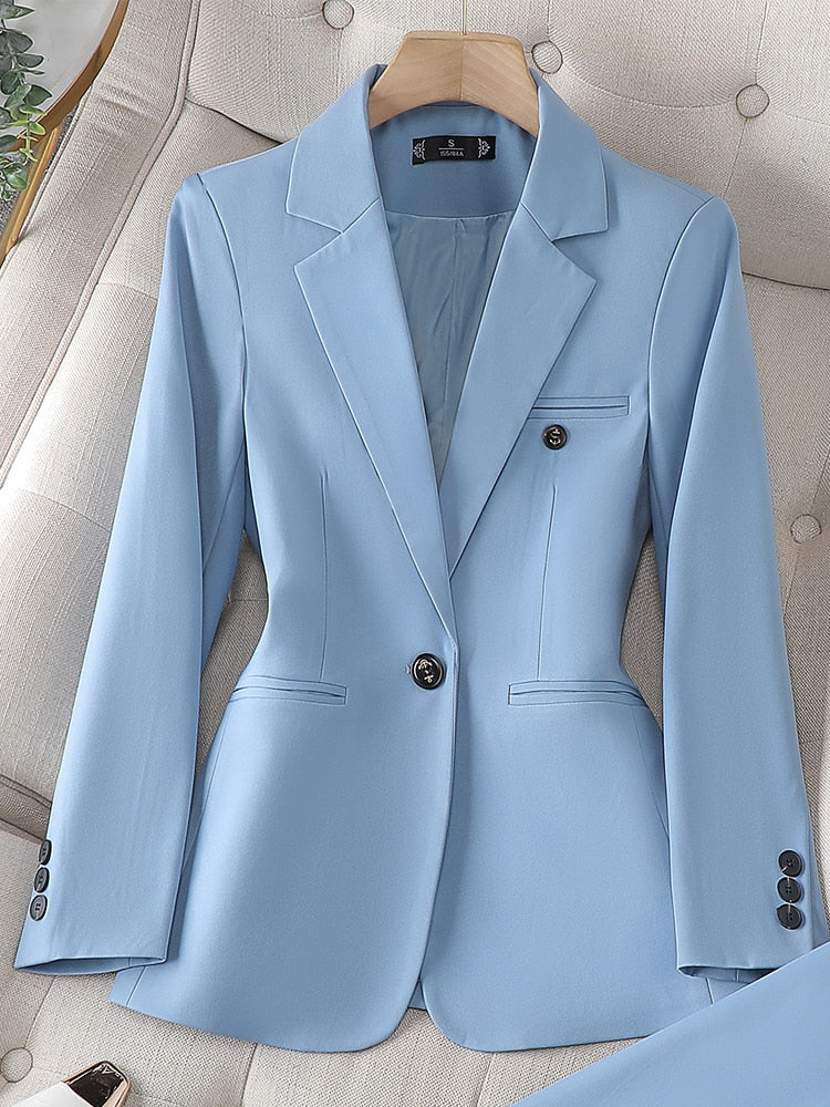 Long Sleeve Female Blazer Women Blue Coffee Khaki Single Button Slim Jacket Ladies Business Work Wear Formal Coat