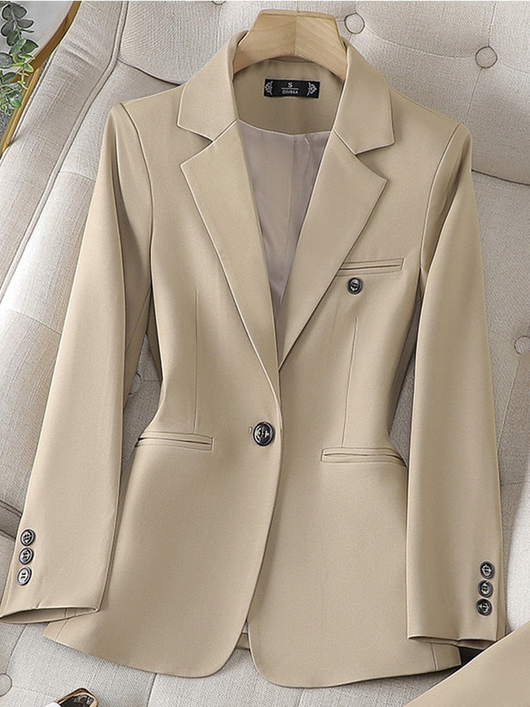 Blazer à manches longues pour femme, bleu café kaki, veste slim à un bouton, tenue de travail formelle pour femme 