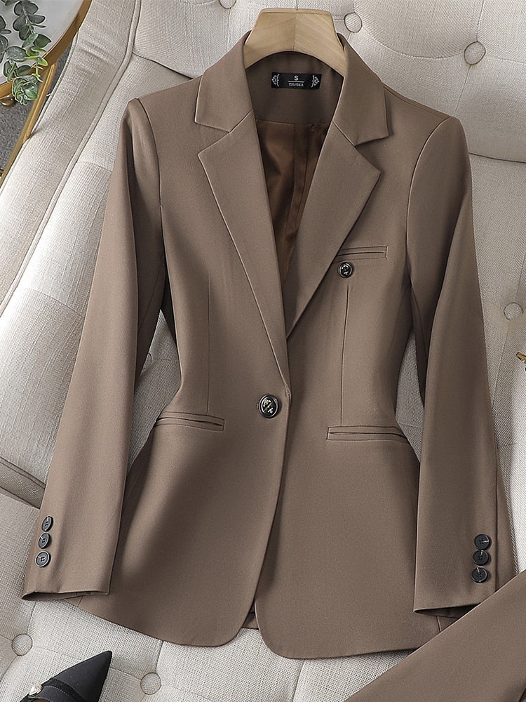 Blazer à manches longues pour femme, bleu café kaki, veste slim à un bouton, tenue de travail formelle pour femme 