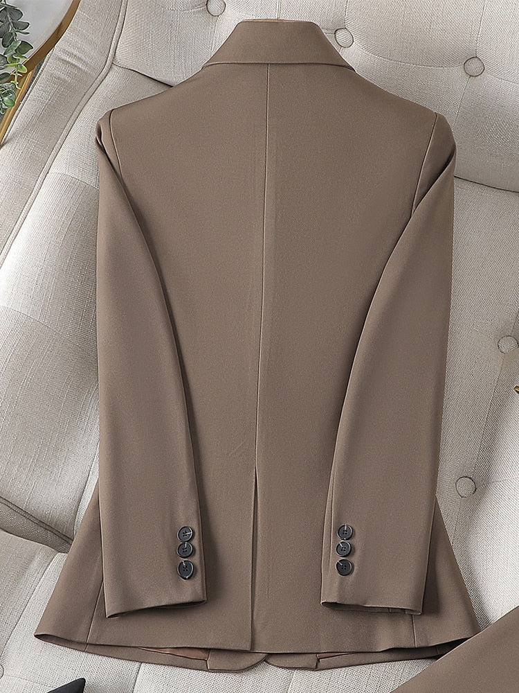 Blazer à manches longues pour femme, bleu café kaki, veste slim à un bouton, tenue de travail formelle pour femme 