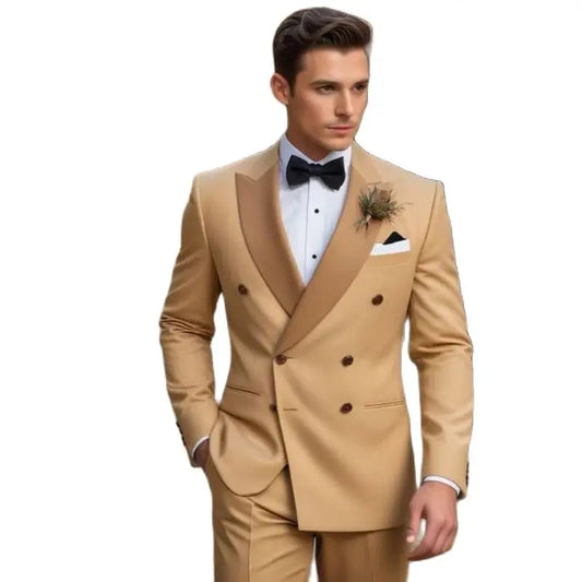 High Quality Luxury Wedding Groom Men Suits Double Breasted Peak Lapel Bespoke 2 Piece Jacket Pants Blazer Formal Party Full Set