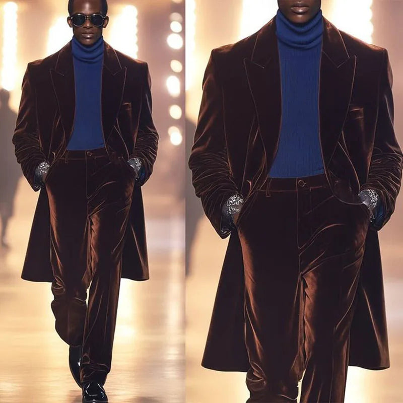 Trajes de hombre de alta calidad, elegantes trajes de solapa de pico con botonadura sencilla, para fiesta formal de graduación, chaqueta larga de 2 piezas, pantalones, ropa masculina