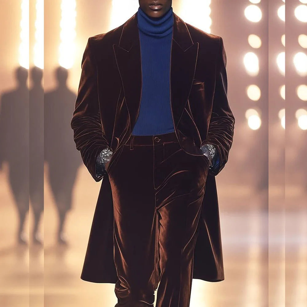 Trajes de hombre de alta calidad, elegantes trajes de solapa de pico con botonadura sencilla, para fiesta formal de graduación, chaqueta larga de 2 piezas, pantalones, ropa masculina