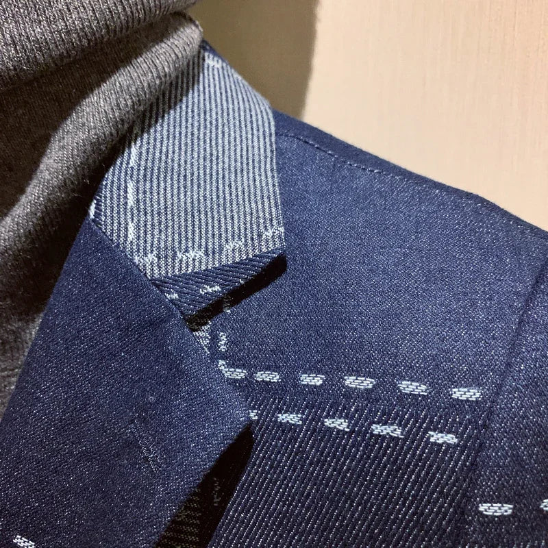 Traje informal vintage de dos piezas con estampado geométrico de patchwork para hombre, chaqueta a cuadros de primavera, blazer elegante para hombre 