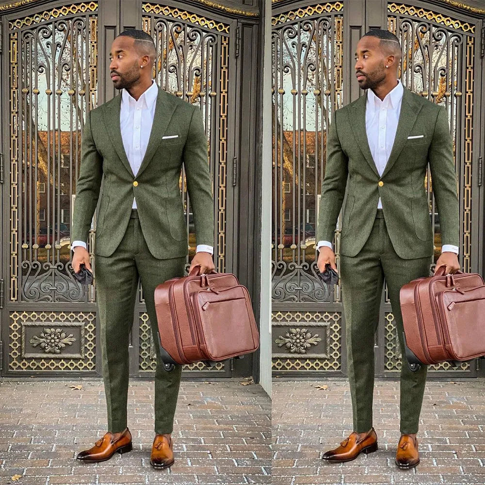 Plus Size Men Suits Wear Wedding Blazer Tuxedos Slim Fit One Button Clothes for Groom Prom Coat Pants 2 Pieces