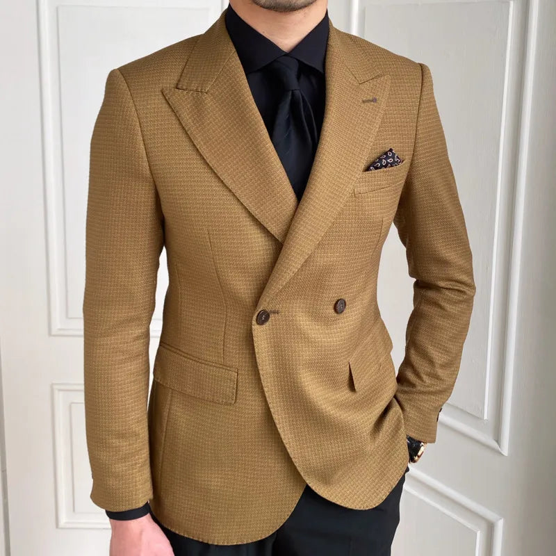 Rétro Double Boutonnage Blazer Hombre Manteau Décontracté Mince À Manches Longues Gentleman Costume Blazers Chaquetas Hombre De Vestir