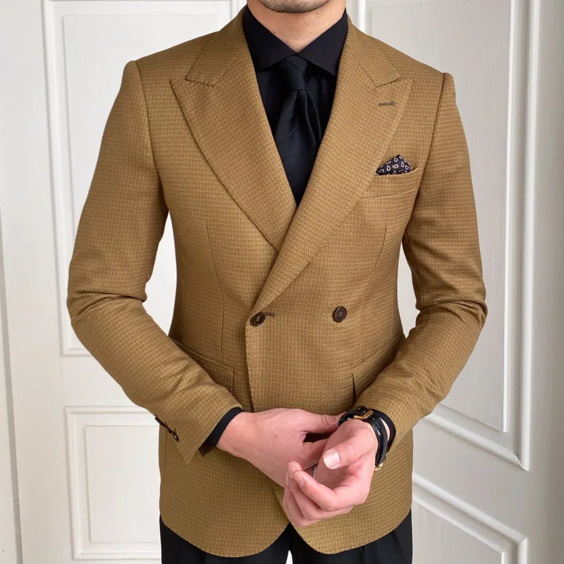 Rétro Double Boutonnage Blazer Hombre Manteau Décontracté Mince À Manches Longues Gentleman Costume Blazers Chaquetas Hombre De Vestir