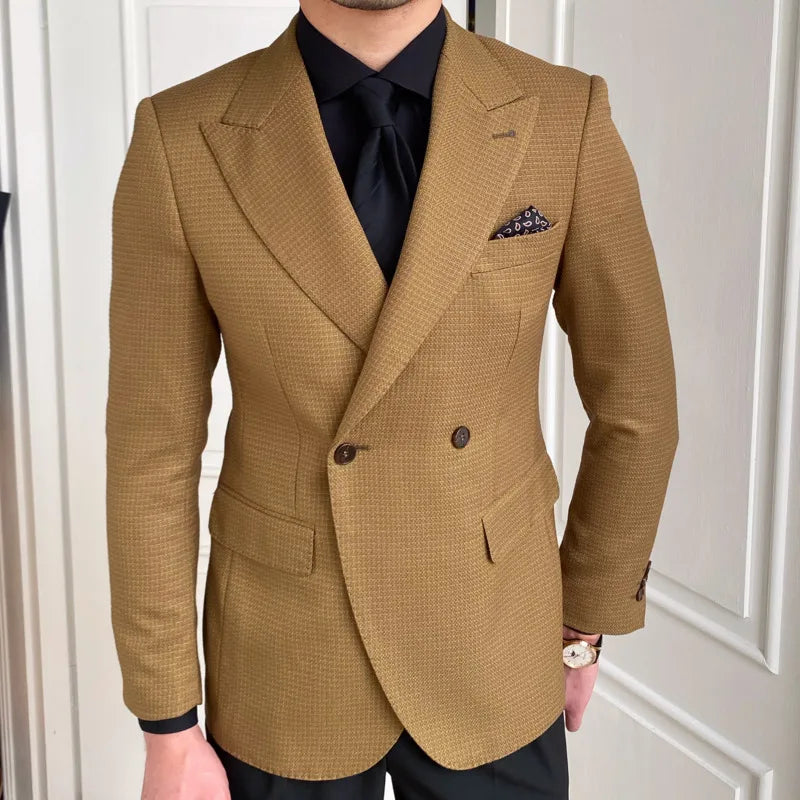 Rétro Double Boutonnage Blazer Hombre Manteau Décontracté Mince À Manches Longues Gentleman Costume Blazers Chaquetas Hombre De Vestir