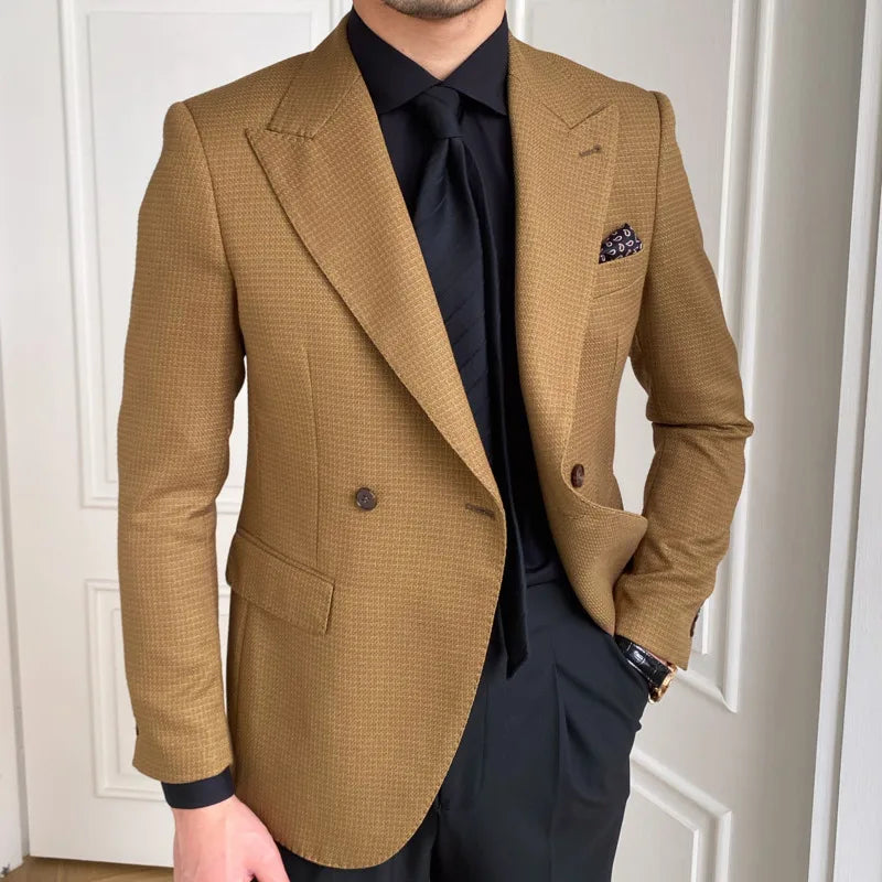 Rétro Double Boutonnage Blazer Hombre Manteau Décontracté Mince À Manches Longues Gentleman Costume Blazers Chaquetas Hombre De Vestir