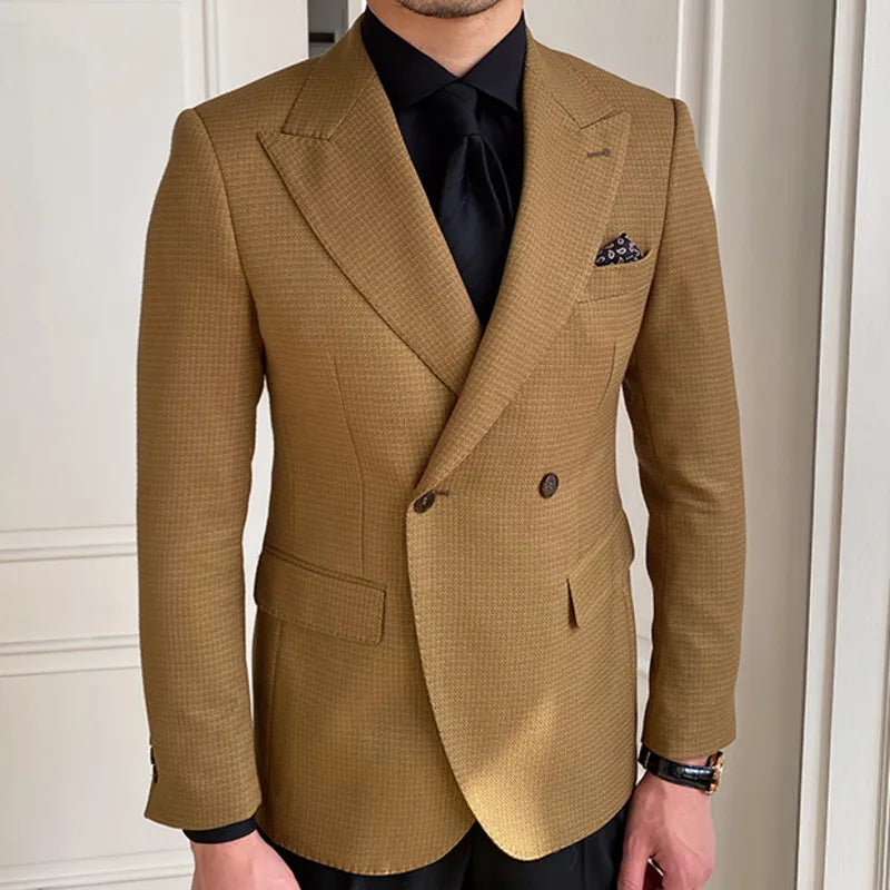 Rétro Double Boutonnage Blazer Hombre Manteau Décontracté Mince À Manches Longues Gentleman Costume Blazers Chaquetas Hombre De Vestir