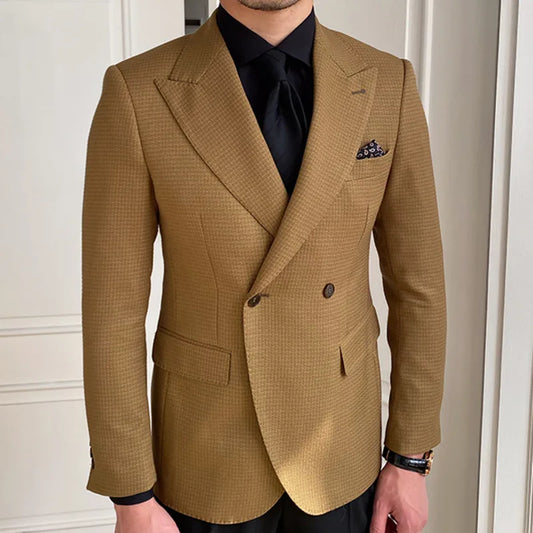 High Quality Retro Double Breasted Blazer Hombre Casual  Coat Slim Long Sleeve Gentleman Suit Blazers Chaquetas Hombre De Vestir