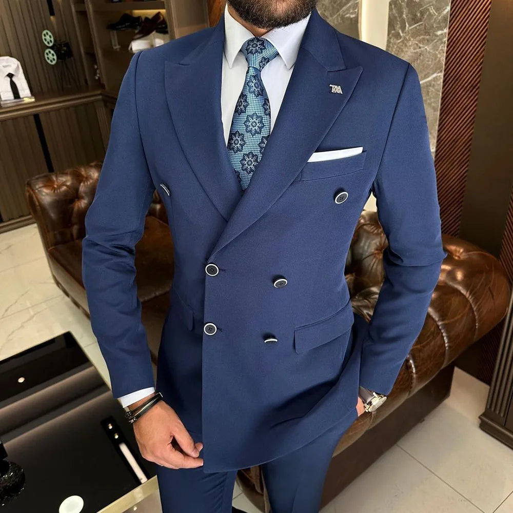 Trajes de hombre de alta calidad, de color liso, con solapa de pico y doble botonadura, hechos a medida, conjuntos de chaqueta y pantalón de 2 piezas, trajes de negocios, blazer.