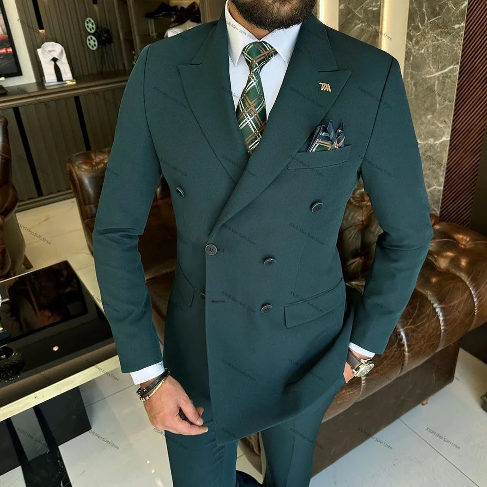 Trajes de hombre de alta calidad, de color liso, con solapa de pico y doble botonadura, hechos a medida, conjuntos de chaqueta y pantalón de 2 piezas, trajes de negocios, blazer.