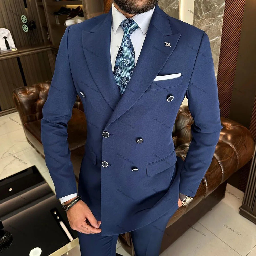 Trajes de hombre de alta calidad, de color liso, con solapa de pico y doble botonadura, hechos a medida, conjuntos de chaqueta y pantalón de 2 piezas, trajes de negocios, blazer.
