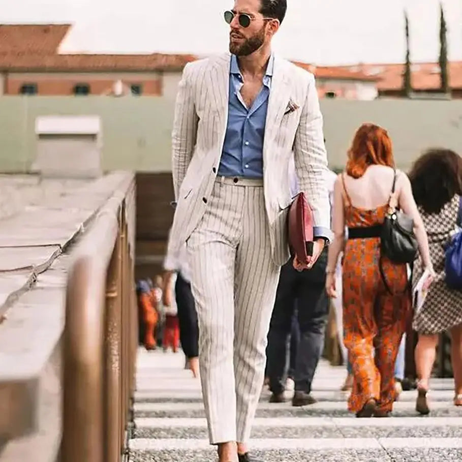 Costume à rayures pour homme, ensemble de soirée formelle, de mariage, de bal, de bal, blazer (veste + pantalon)
